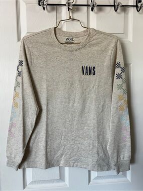 Vans Checker mate Long Sleeve T-Shirt Cotton Oatmeal Beige Size Small